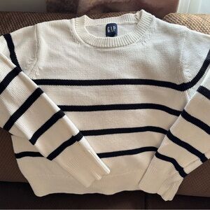 GAP Women's Crewneck Sweater - White and Black Stripes
